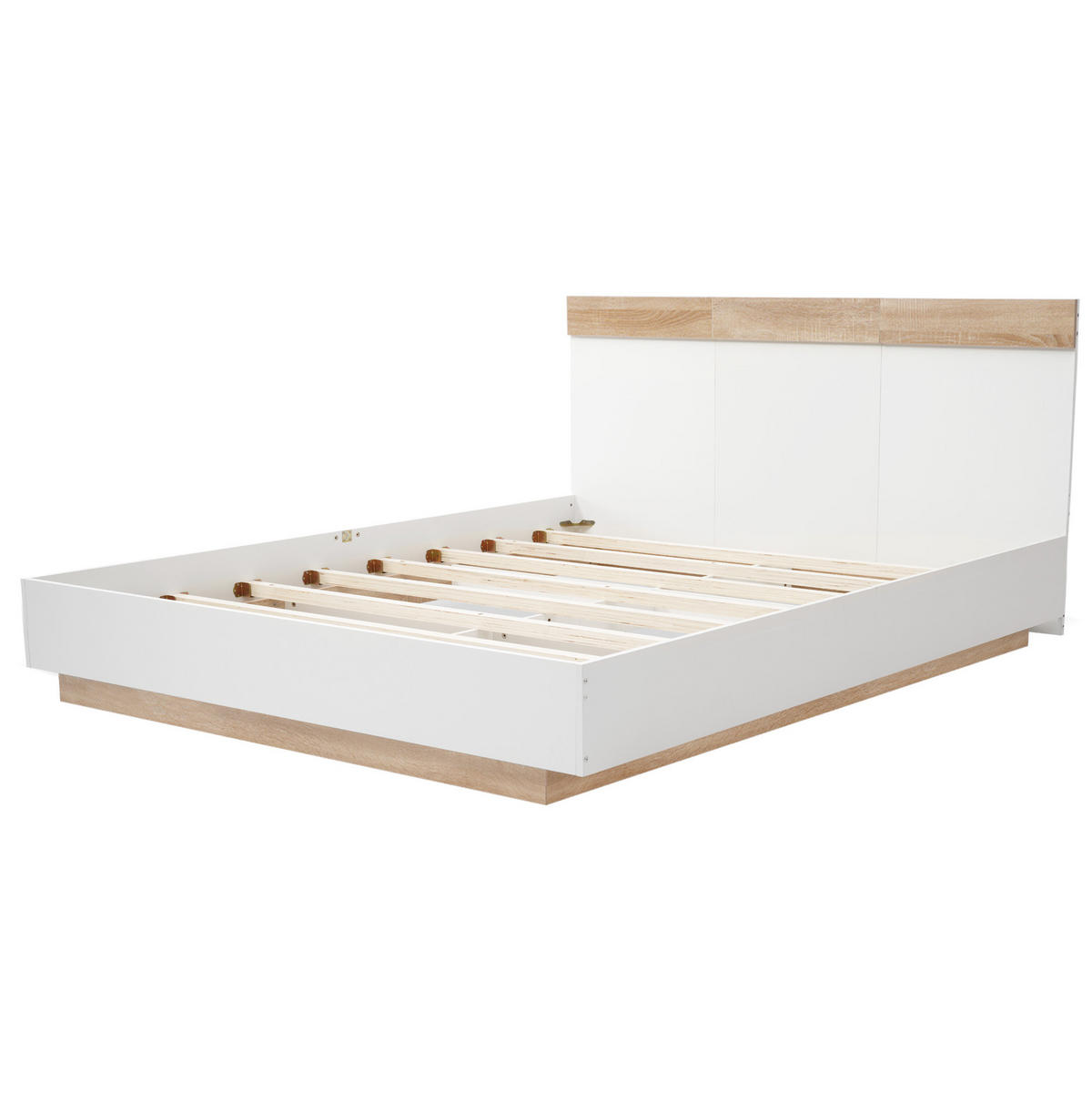 DOPPELBETT 160/200 cm aus werkstoff mit Lattenrost, Schwebeoptik und Kopfteil, Weiß/Sonoma-Eiche - Weiß, Holzwerkstoff (160/200cm) - Redom