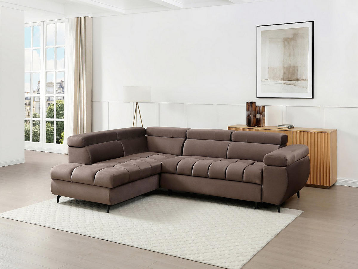 SCHLAFSOFA - 5 Personen - Samt - Taupe - - Taupe, Textil (274/80/204cm) - Vente-Unique