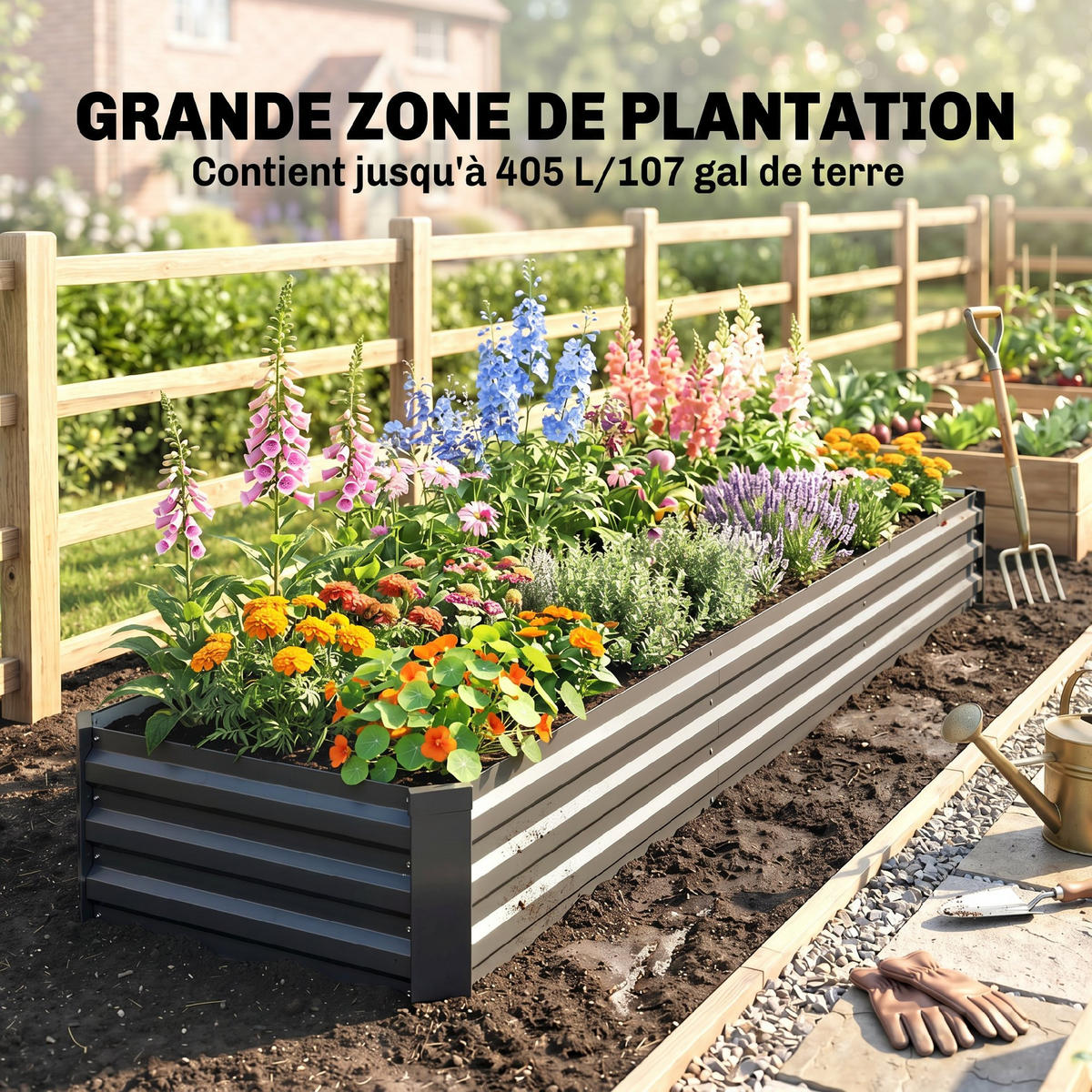 HOCHBEET DE-12212 rechteckig 240/60/30 cm mit offenem Boden Dunkelgrau - Dunkelgrau, Metall (240/30/60cm) - ComfortXL