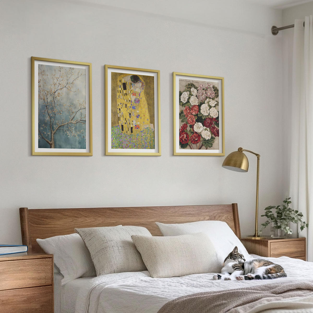 BILDER SET 3er Set - 40x60 cm Goldrahmen - Blumen des Baumes (Gemälde von Klimt) - Goldfarben, Kunststoff (40/60cm) - TULUP