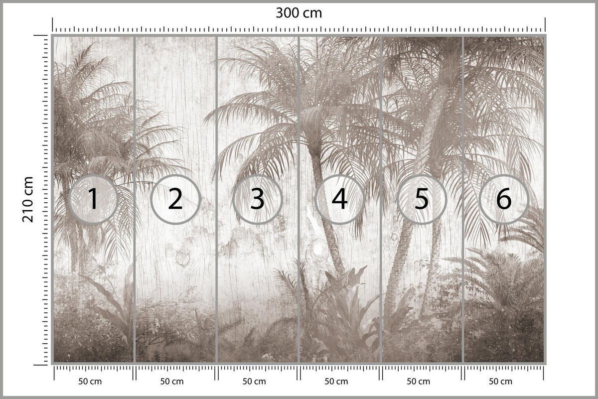 FOTOTAPETE für Schlafzimmer Tropische Palmenbäume Rustikales Beige 300x210 - Beige/Braun, Papier (300/210cm) - Muralo