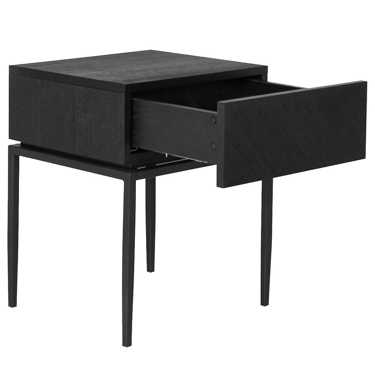 NACHTKOMMODE - Echtholzfurnier / Eisen - Schwarz, Holzwerkstoff (45/55/40cm) - home24