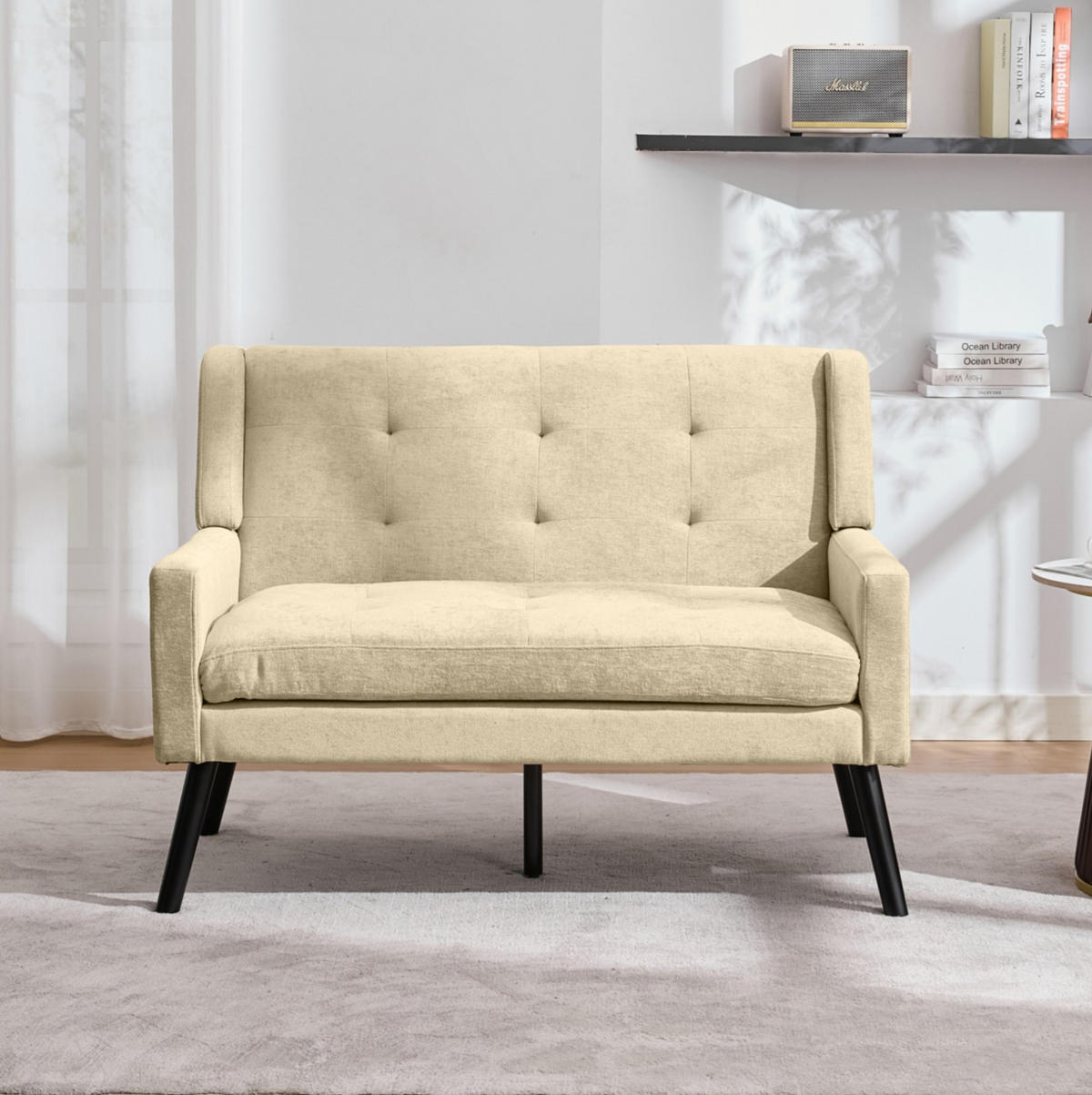 2-SITZER 119/75/88 cm Leinenbezug mit Knopfheftung, Massivholzbeinen Beige - Beige, Textil (75/88/120cm) - OKMYHOME