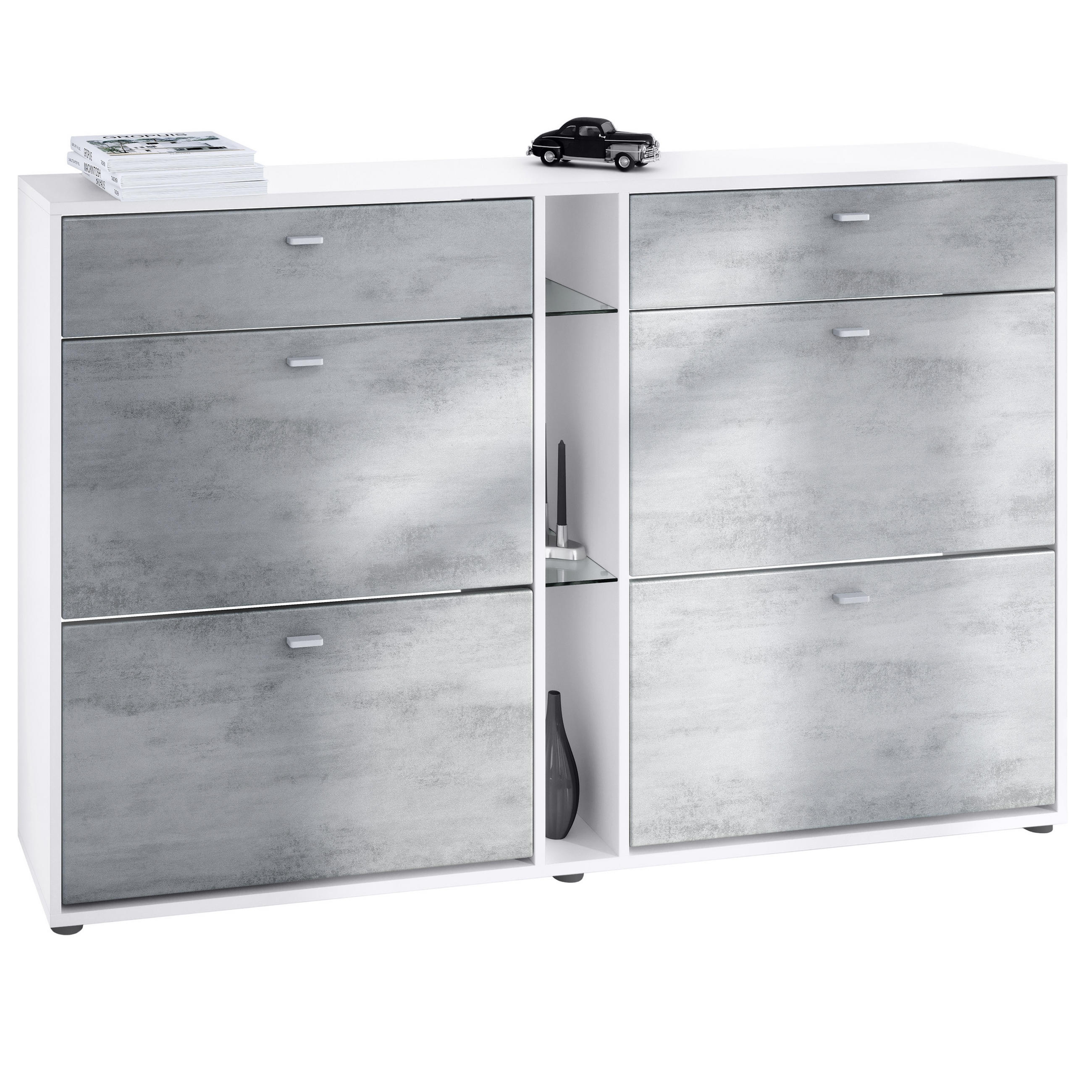 SCHUHSCHRANK Today Fronten in Beton Oxid Optik - Hellgrau, Holzwerkstoff (155.5/95/28cm) - Vladon