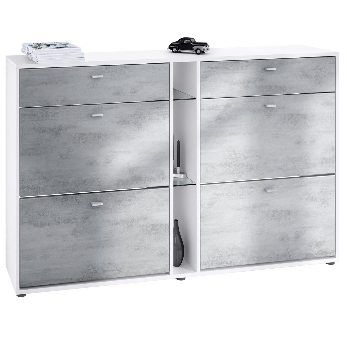 SCHUHSCHRANK Today Fronten in Beton Oxid Optik - Hellgrau, Holzwerkstoff (155.5/95/28cm) - Vladon