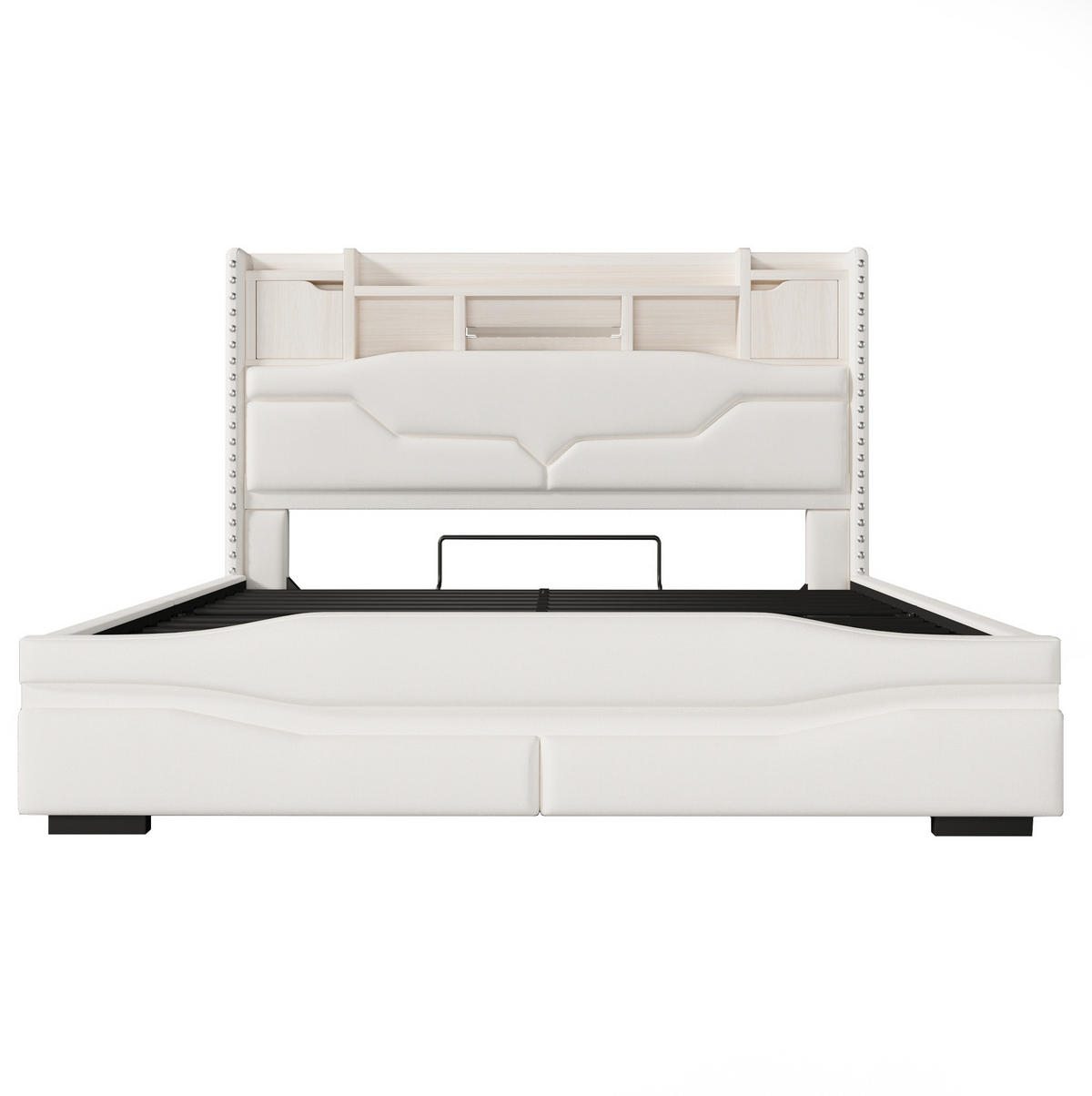 POLSTERBETT mit Stauraum, LED und USB 160x200 cm Leinen Beige - Beige, Metall (160/200cm) - Meubliv