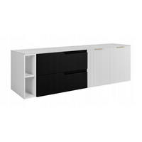 WASCHBECKUNTERSCHRANK MODERN 160 cm mit Arbeitsplatte Farbe: Weiß mit geriffelter Vorderseite + Regal Farbe: Weiß - Schwarz - Schwarz, Holzwerkstoff (160/57/46cm) - Rodan