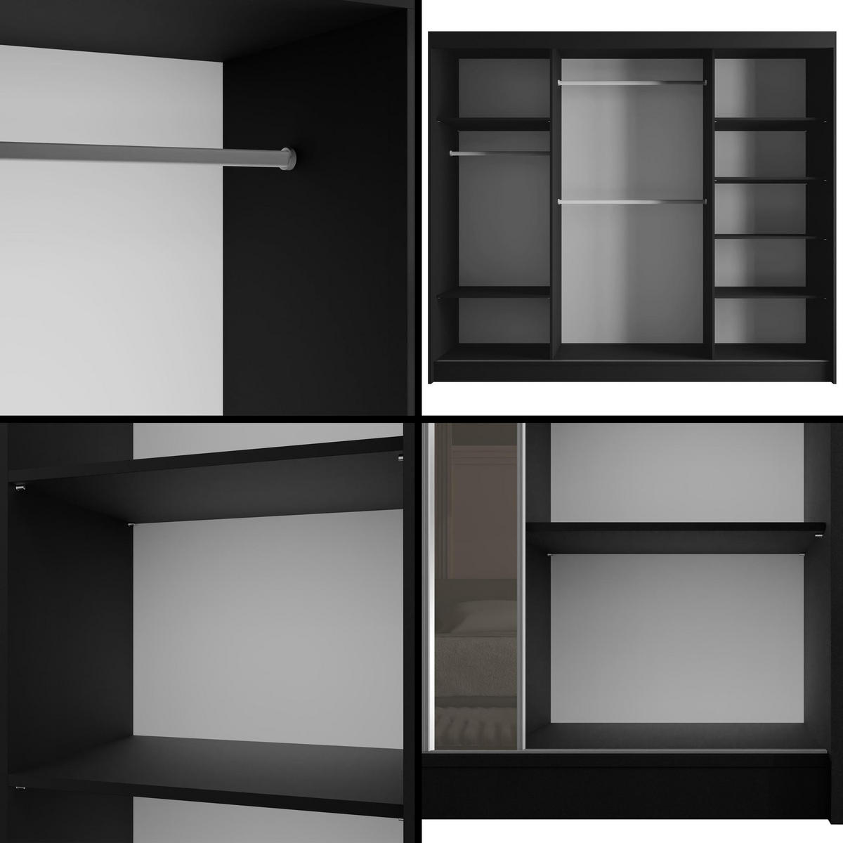 KLEIDERSCHRANK VESLI - 250 cm - Schwarz|Grau - Schwarz/Grau, Holzwerkstoff (250/215/61cm) - ALTDECOR