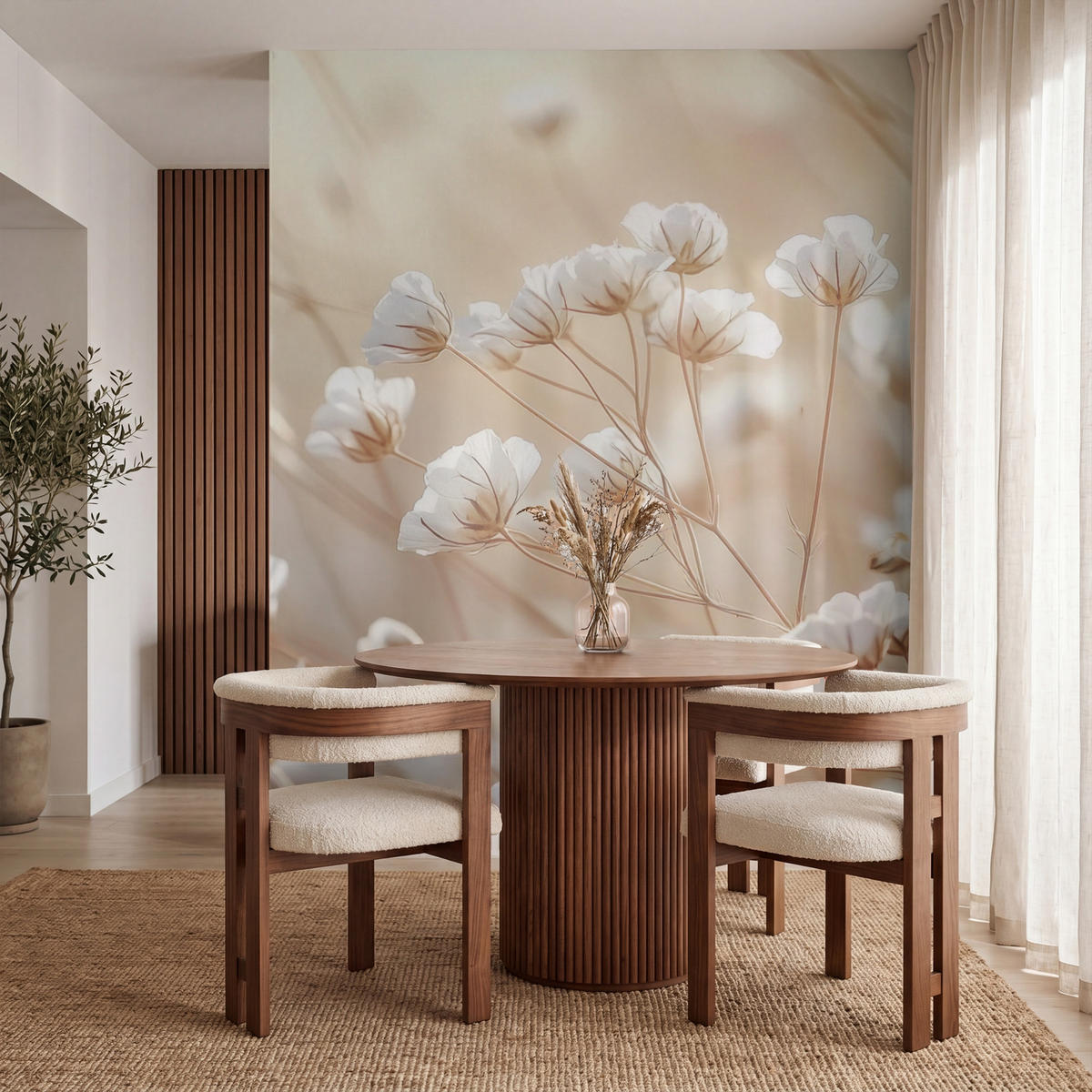TAPETE - Wild - Blumen - Weiß - 180x220 cm - Creme, Papier (180/220cm) - OnlyWow