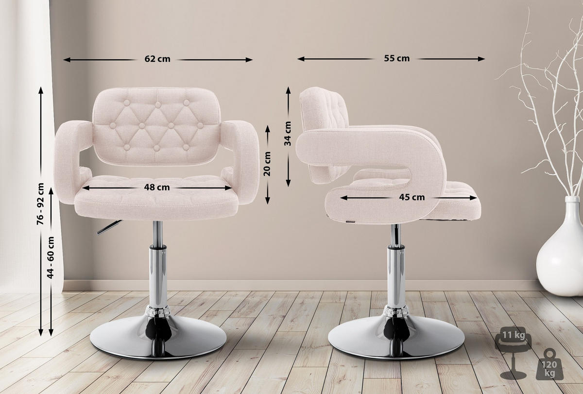 DREHSTUHL Stoff beige - Chromfarben/Beige, Textil/Metall (62/76/55cm) - CLP