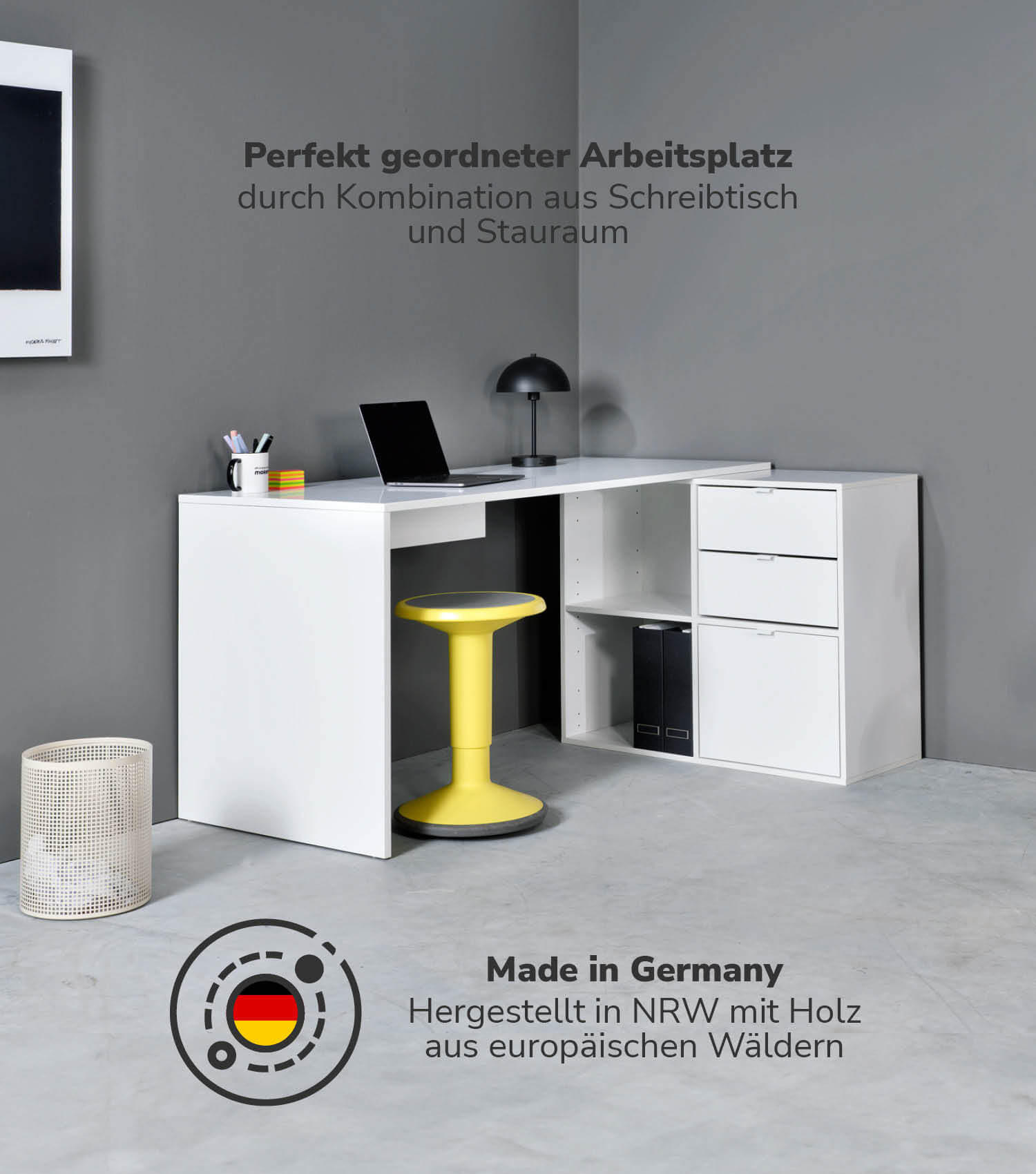 ECKSCHREIBTISCH Der Produktive - Weiß, Holzwerkstoff (65/145/77cm) - Mokebo