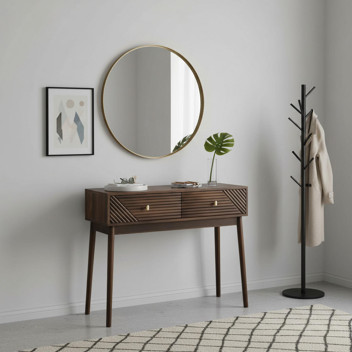SCHMINKTISCH mit 2 Schubladen in Walnussoptik - Braun, Holzwerkstoff (35/100/80cm) - Urban Meuble