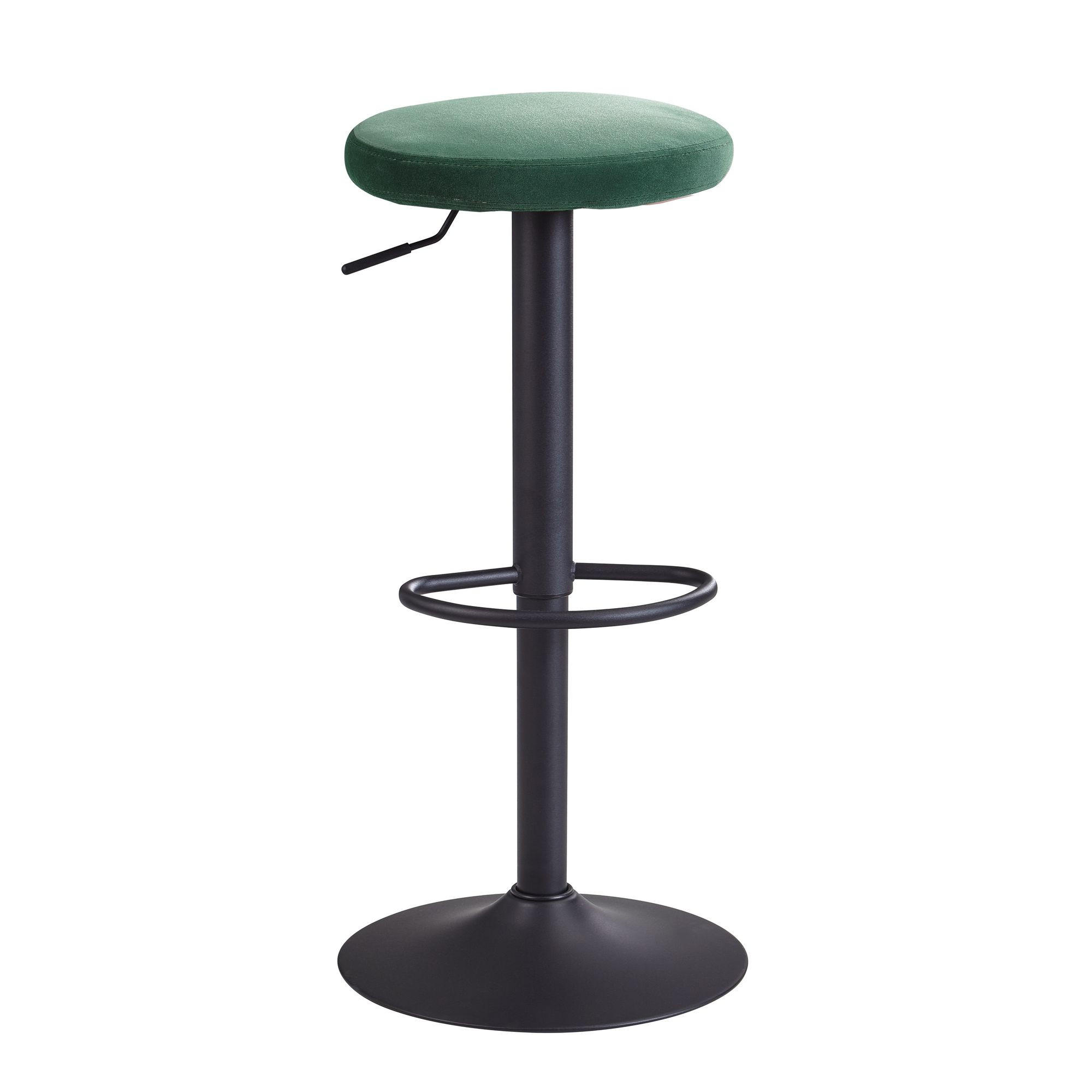 BARHOCKER Höhenverstellbar Eisen Samt Drehbar CAMPANIA, Grün 40x40x79 cm - Schwarz/Grün, Textil/Metall (40/79/40cm) - KADIMA DESIGN