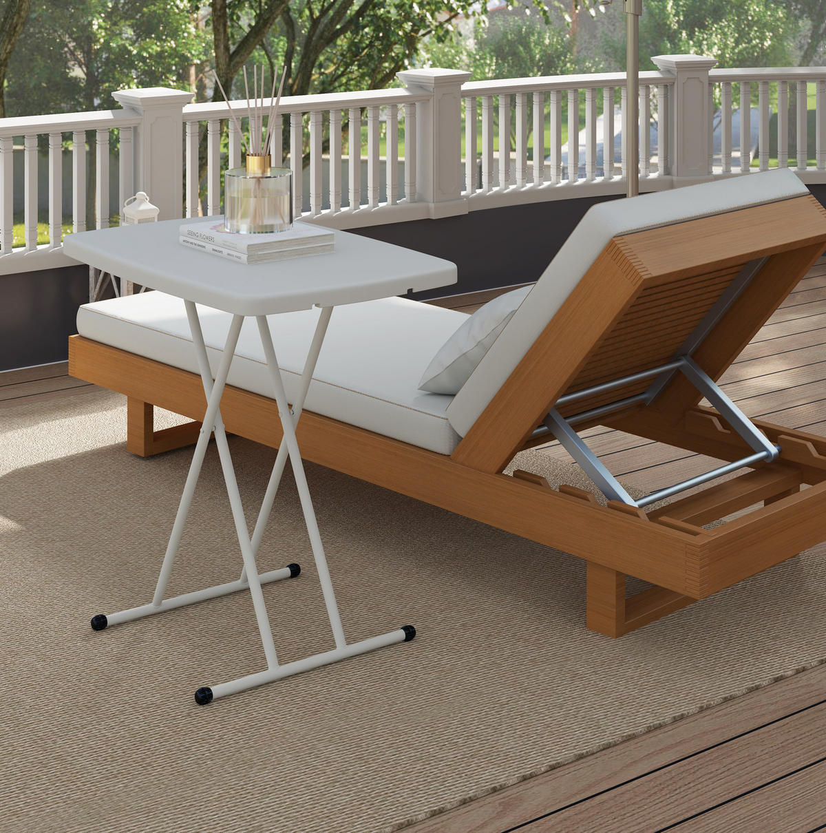 GARTENTISCH aus Kunststoff & Stahl 76x50x74 cm Weiß mit Klappdesign - Naturfarben, Metall (76/50/74cm) - Modfu