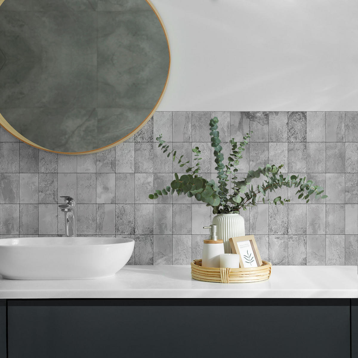 WANDPANEEL 4x 50x50 cm selbstklebend Osmire - Alufarben, Kunststoff (50/1.6/50cm) - Wallfluent