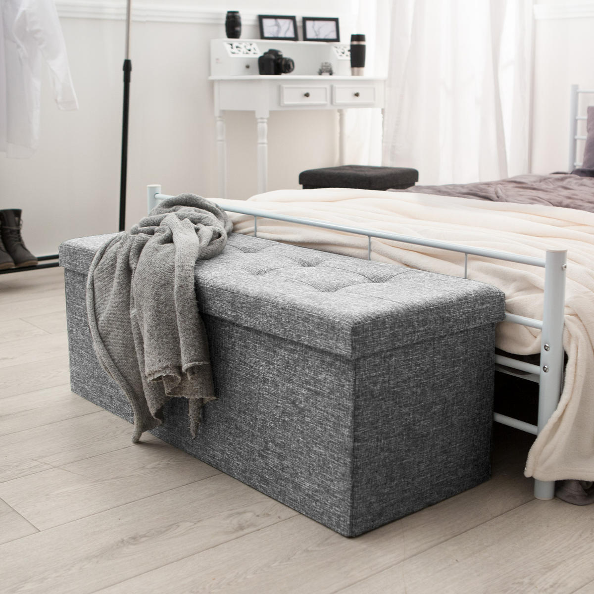 SITZHOCKER mit Stauraum, 110 x 38 x 38 cm,hellgrau - Hellgrau, Textil (38/38/110cm) - tectake