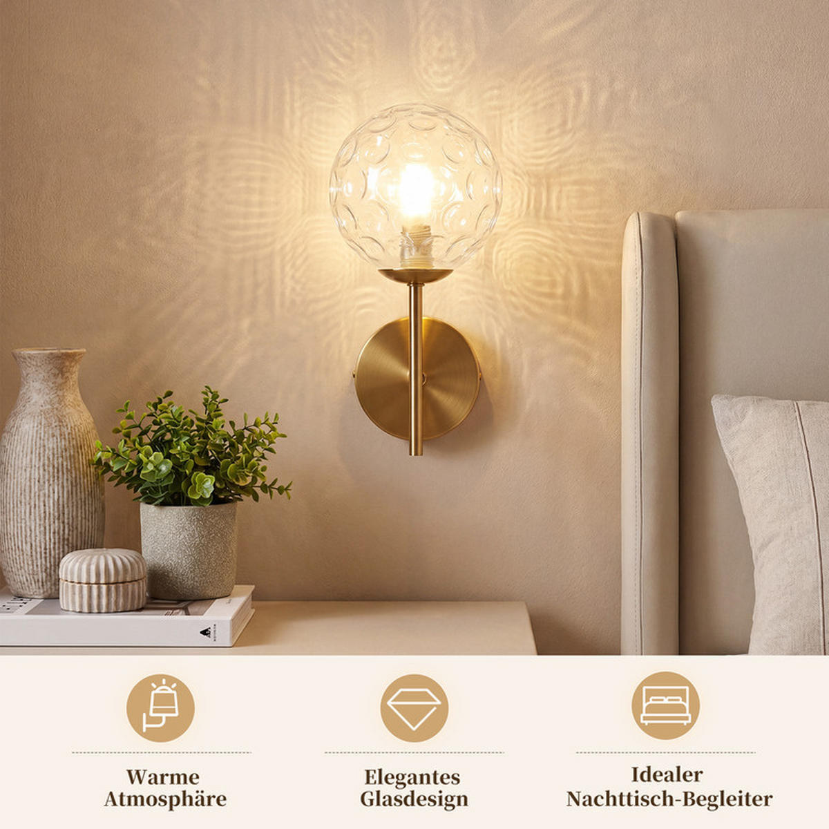 WANDLEUCHTE 16/26/21cm - Goldfarben, Metall (16/21/26cm) - Nettlife