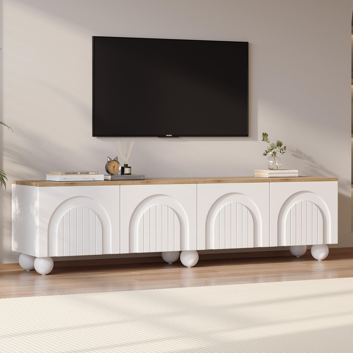 TV-ELEMENT mit 4 Türen 180 x 40 x 45 cm Weiß Holzoptik - Weiß, Holzwerkstoff (40/45/180cm) - Beauniv