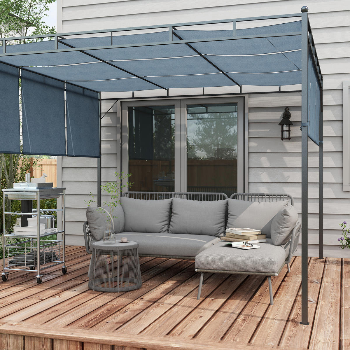 SITZGRUPPE mit Kissen, 3 tlg. Rattan Gartenmöbel-Set, Gartengarnitur, Hellgrau - Hellgrau, Kunststoff - Outsunny