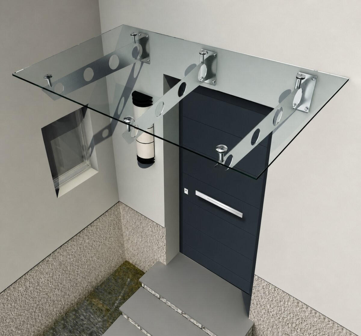 GLASVORDACH 230x90 cm Sicherheitsglas Edelstahl Klarglas 3 S Silber - Transparent, Glas (230/1.31/90cm) -  Glaswerk Westfalen
