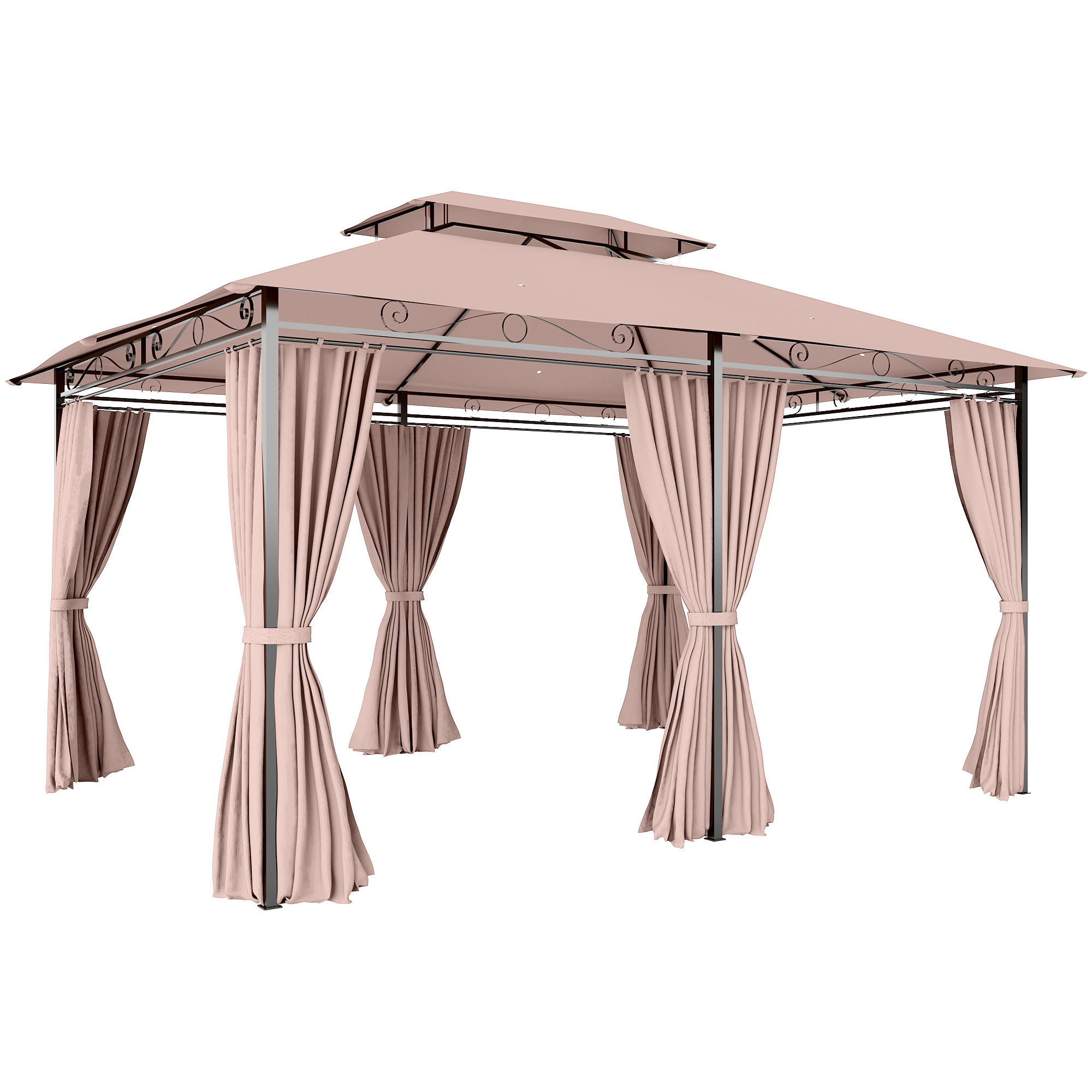 GARTENPAVILLON Partyzelt Pavillon Gartenzelt Festzelt Zelt Doppeldach 3x4m Khaki - Braun, Metall (400/280/300cm) - Outsunny