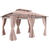 GARTENPAVILLON Partyzelt Pavillon Gartenzelt Festzelt Zelt Doppeldach 3x4m Khaki - Braun, Metall (400/280/300cm) - Outsunny
