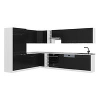 ROHOVÁ KUCHYNĚ Fame-Line, černé pruhy/bílá, 347 x 257 cm, AP mramor - černá, kompozitní dřevo (347/81.6/60cm) - Vicco