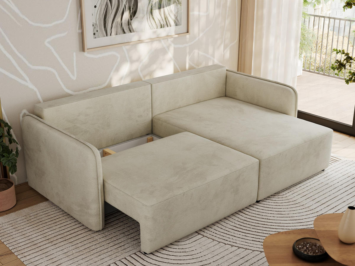 ECKSCHLAFSOFA MESTO L Beige Velvet - rechts - Beige/Schwarz, Kunststoff/Textil (147/227cm) - MKS