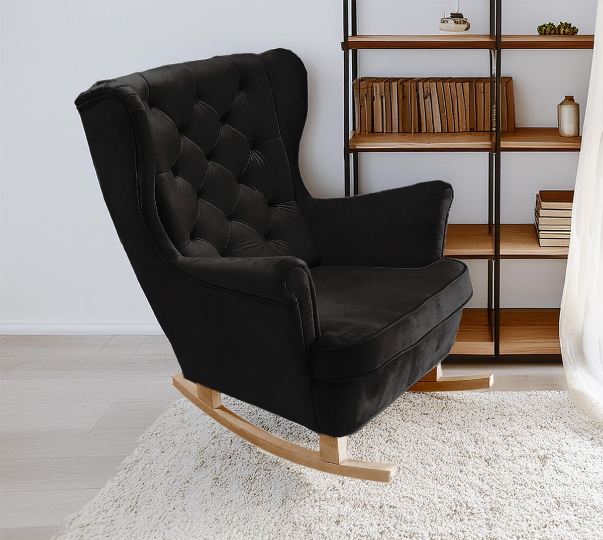 SCHAUKELSESSEL mit gepolstertem Sitz und Armlehnen, 102x81x95 cm, Schwarz_29884 - Buchefarben/Aubergine, Holz/Textil (81/102/95cm) - DomoHome