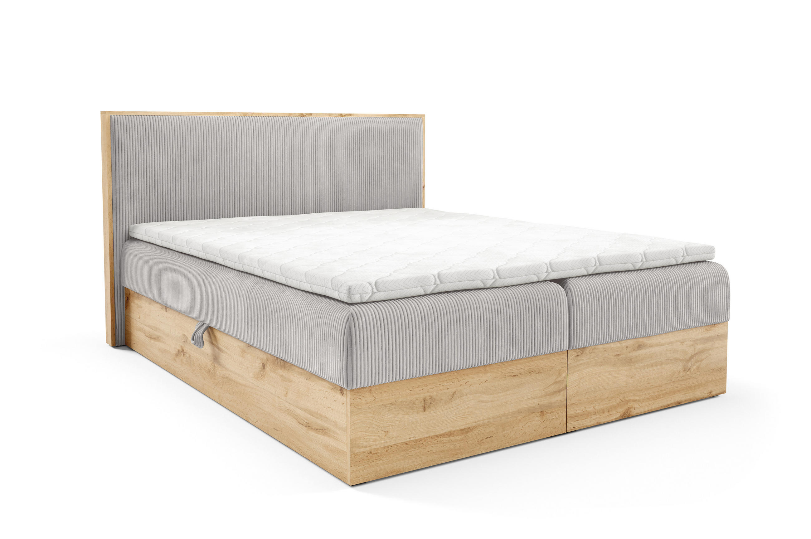 BOXBETT Holzoptik Sonoma mit Topper 120x200 cm Hellgrau - Hellgrau, Textil (120/200cm) - Home Collective