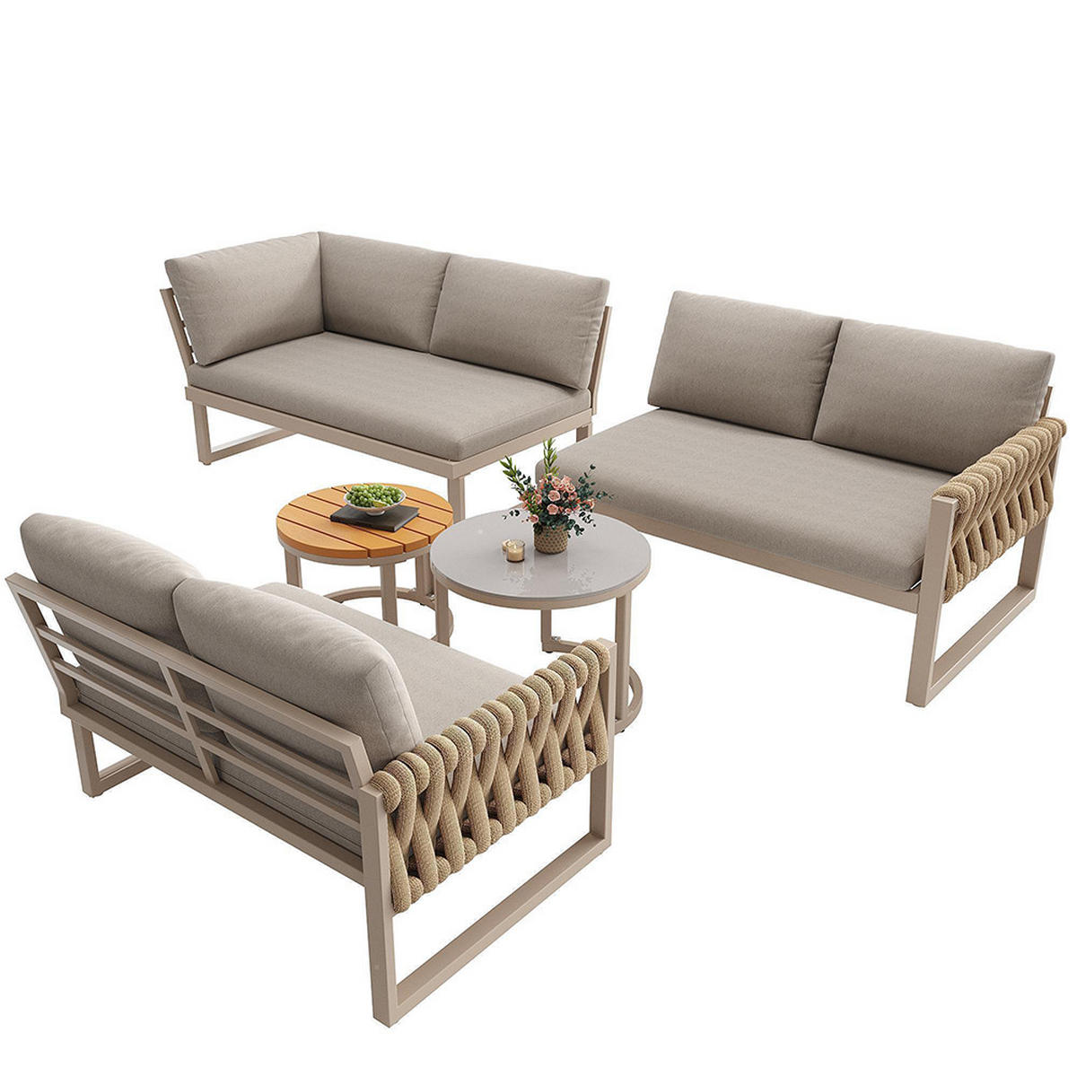GARTENMÖBELSET für 5-6 Personen in Beige, inklusive aller Sitz- und Rückenkissen - Beige, Metall - KOMHTOM