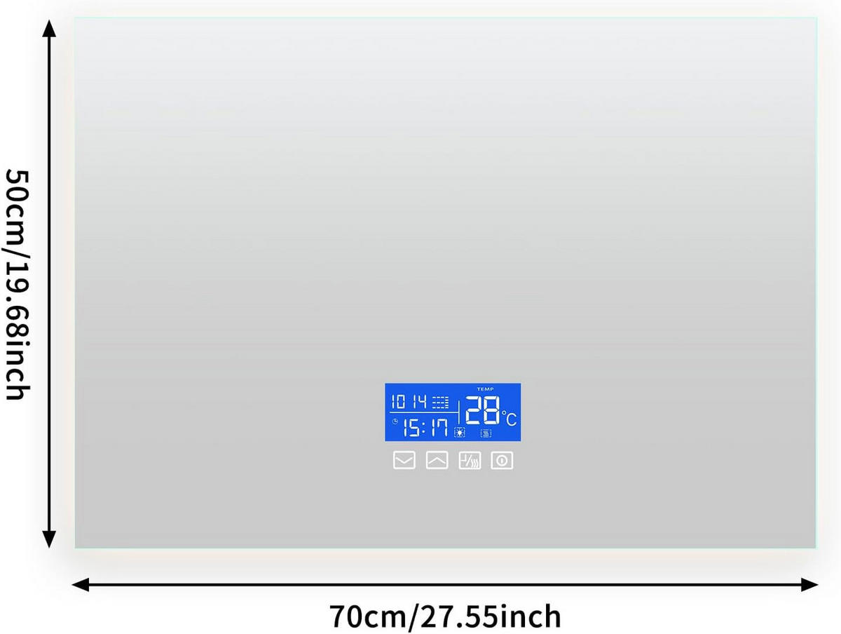 BADEZIMMERSPIEGEL mit LED, Rechteck 50 x 70 cm, Anti-Beschlag, Temperaturanzeige und 3 Anpassbare Helligkeit - Transparent, Glas (70/4/50cm)