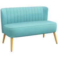 2-SITZER Sofa Zweisitzer, Loveseat mit Leinenoptik, Doppelsofa mit Holzbeine - Hellgrün/Naturfarben, Holz/Textil (56.5/77/117cm) - HOMCOM