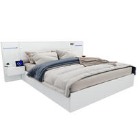 POLSTERBETT 180/200 cm Weiß aus MDF mit Bluetooth-Lautsprechern und LED-Lichtleiste - Weiß, Holzwerkstoff (180/200cm) - OKMYHOME
