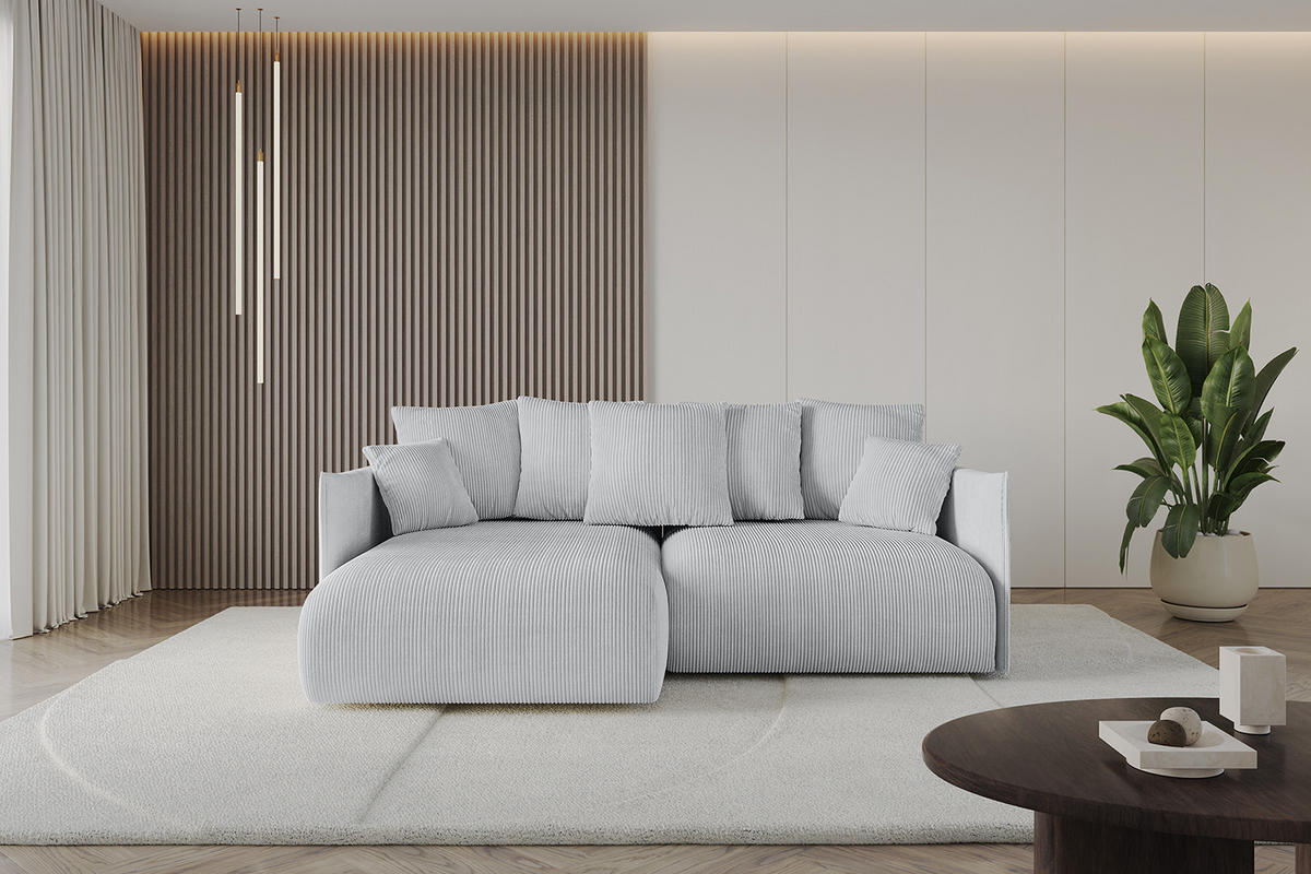 ECKSOFA mit Schlaffunktion und Bettkasten ONESK-L 208x165x40 Grau Cord - Grau, Holzwerkstoff/Kunststoff (208/165cm) - ALTDECOR