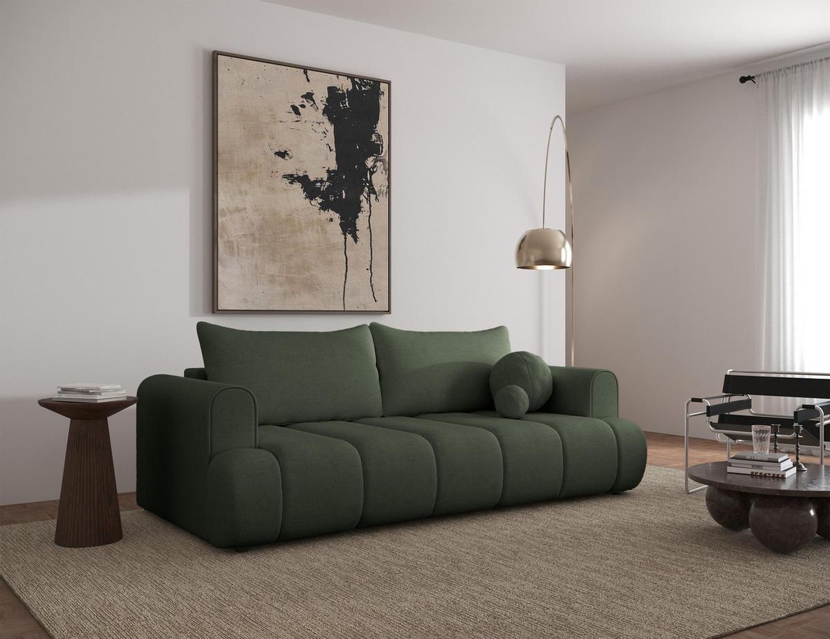 3-SITZER-SOFA Dandelino Grün mit Schlaffunktion - Schwarz/Grün, Kunststoff/Textil (250/90/112cm) - Selsey