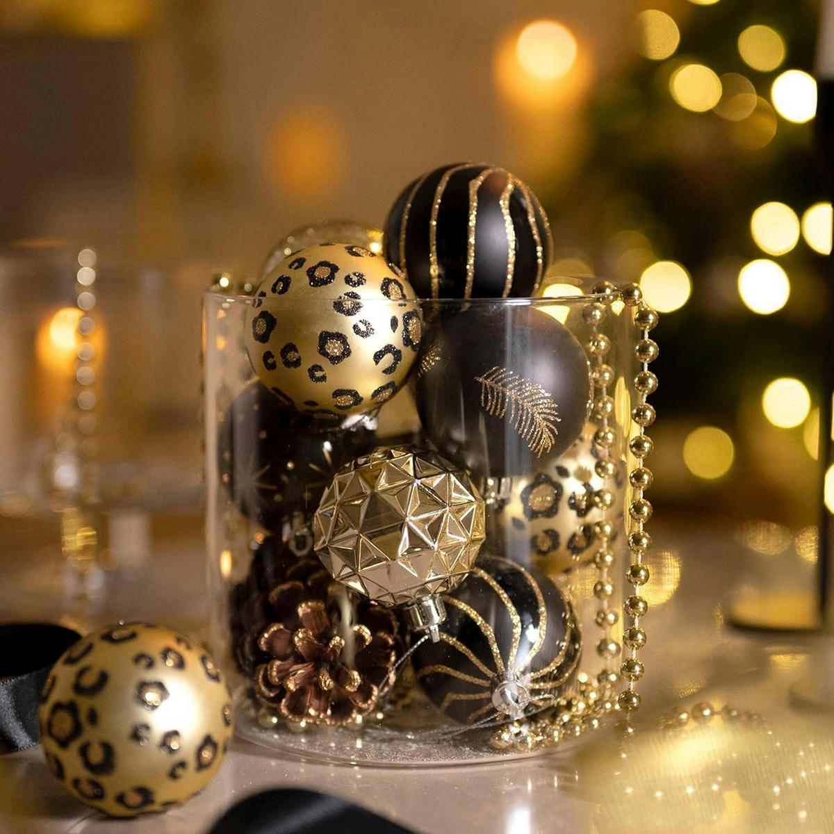 WEIHNACHTSKUGELN 16-teiliges Set 6 cm Schwarz Gold - Multicolor, Kunststoff (6/6/6cm)