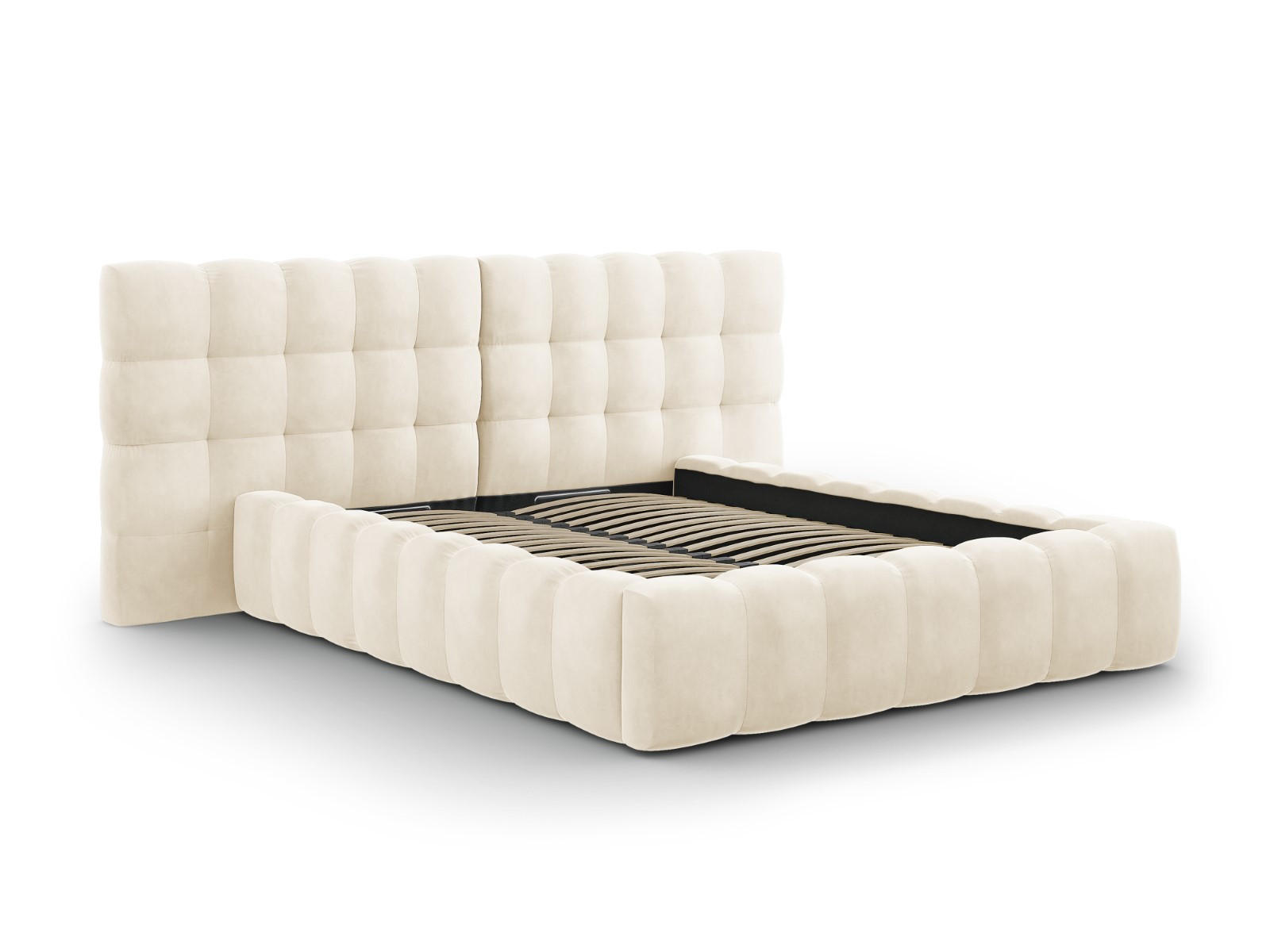 BETT mit Bettkasten und Doppelkopfteil Mamaia aus Samt leichtes beige 160x200cm - Beige, Textil (160/200cm) - Micadoni