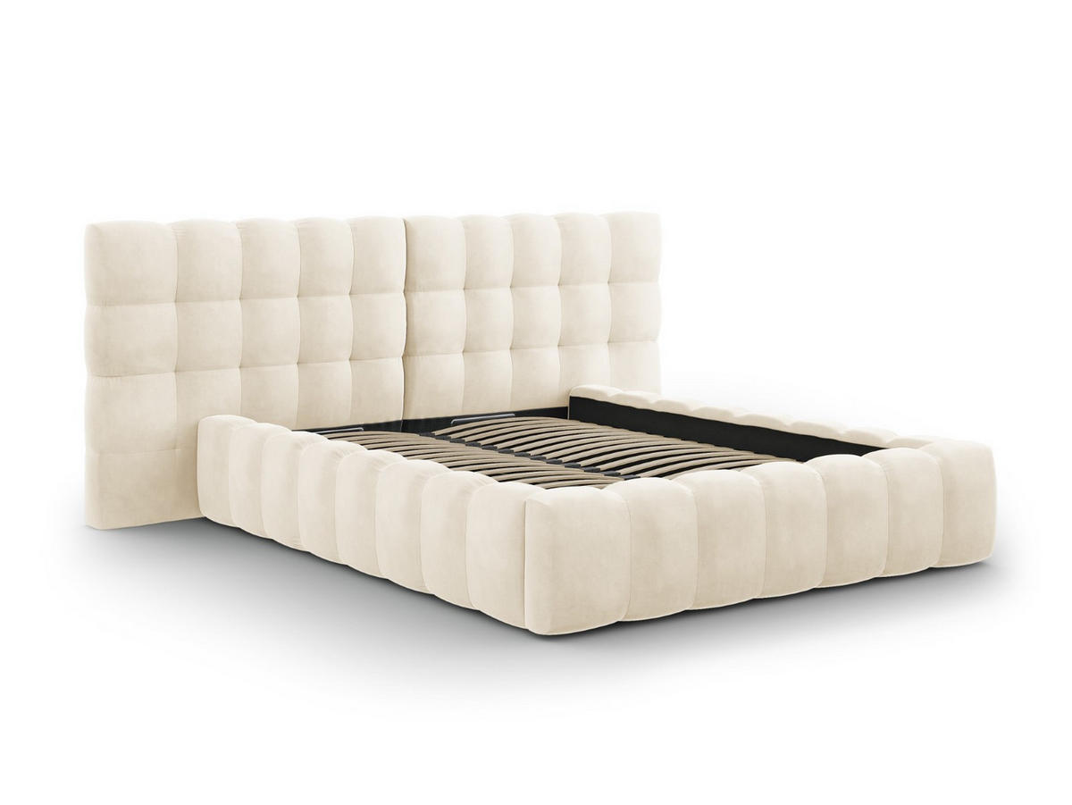 BETT mit Bettkasten und Doppelkopfteil Mamaia aus Samt leichtes beige 160x200cm - Beige, Textil (160/200cm) - Micadoni