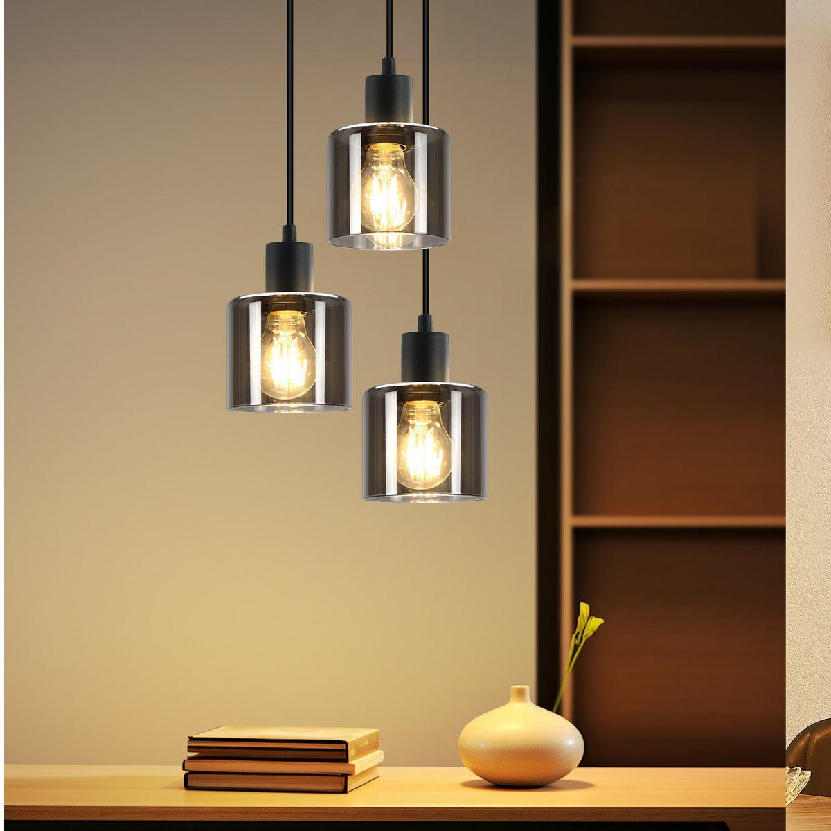 HÄNGELEUCHTE Klassik 3-flammig 26/26/195 cm - Grau, Glas (26/26/195cm) - Nettlife