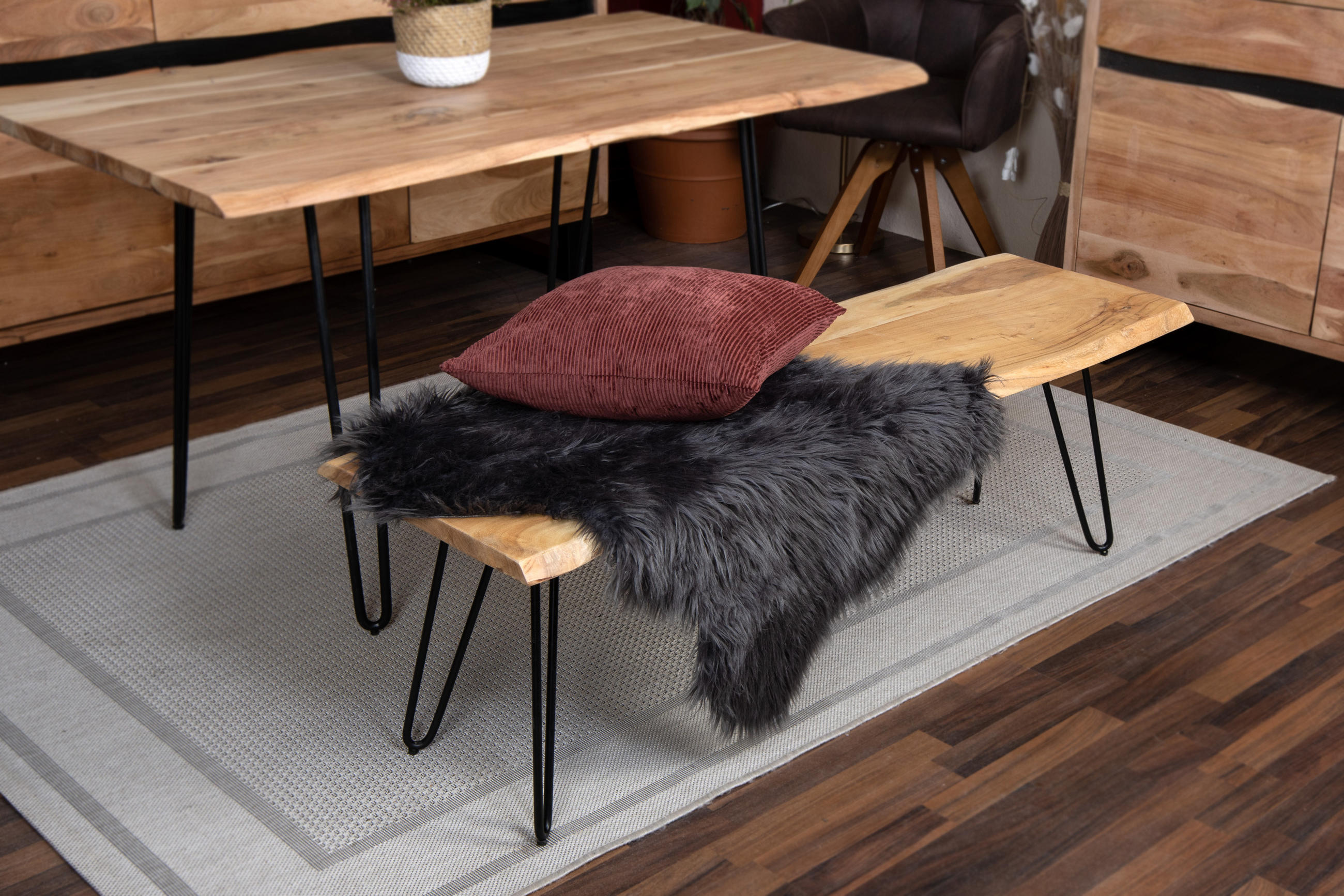 SITZBANK NOAH - Beige/Schwarz, Holz/Metall (140/45/42cm) - SAM