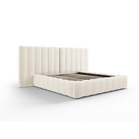 BETT mit Bettkasten und Doppelkopfteil Kelp aus Samt leichtes beige 140x200cm - Beige, Textil (140/200cm) - Micadoni