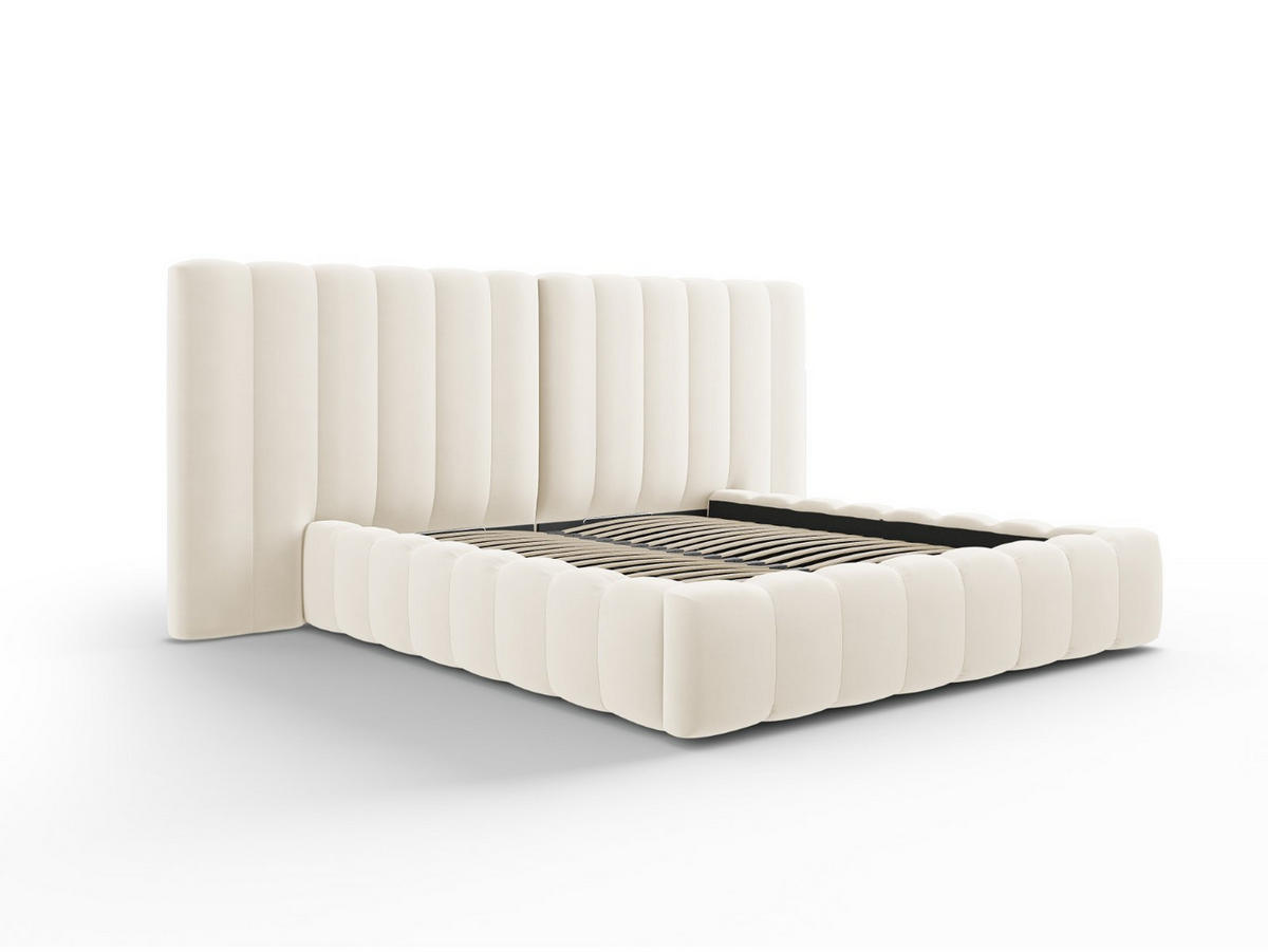 BETT mit Bettkasten und Doppelkopfteil Kelp aus Samt leichtes beige 140x200cm - Beige, Textil (140/200cm) - Micadoni