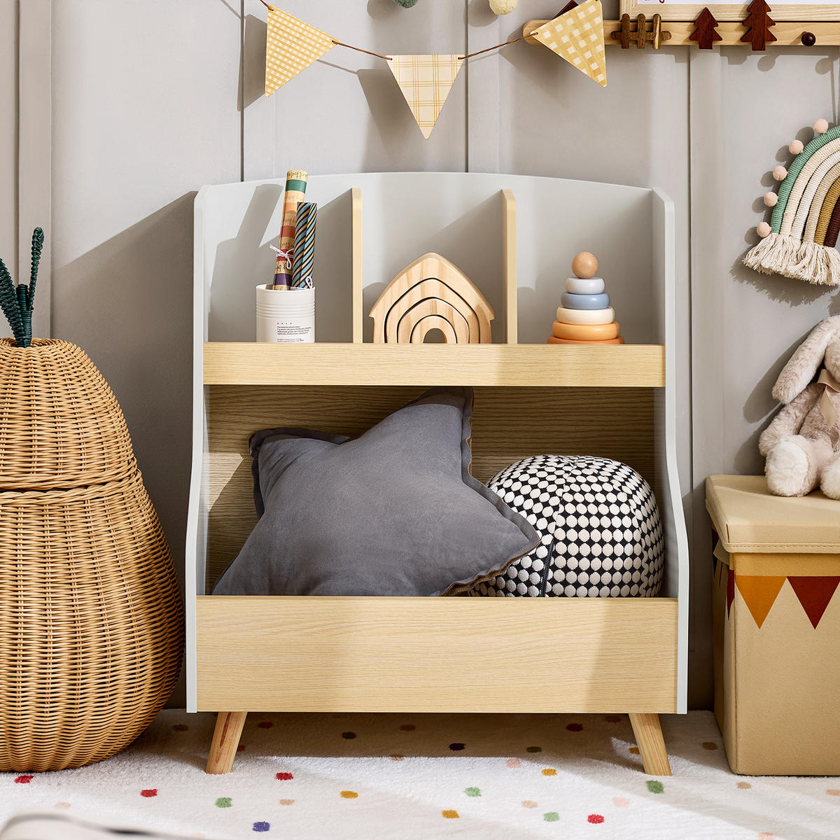 KINDERREGAL Grau-Natur - Grau, Holzwerkstoff (60/68/37cm) - SoBuy