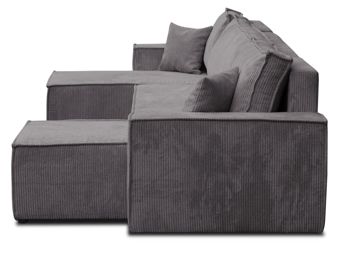 WOHNLANDSCHAFT Hugo U-Form Cordstoff mit Schlaffunktion und Bettkasten - Dunkelgrau, Textil (312/83/142cm) - VENASI MÖBEL