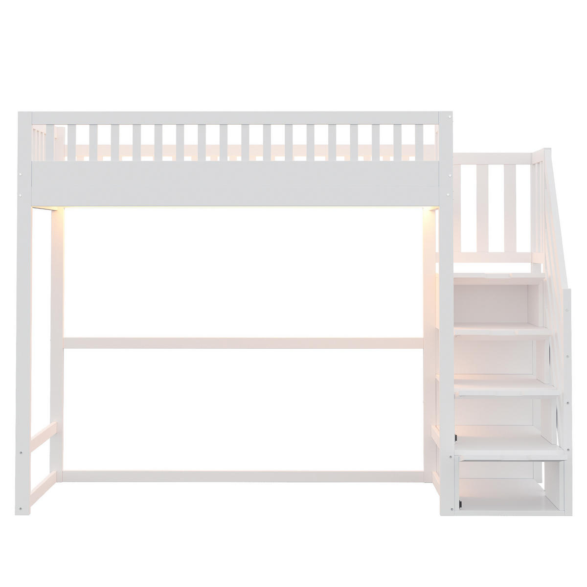 HOCHBETT aus Holz 90x200 cm in Weiß mit LED-Beleuchtung & Stauraumtreppe - Weiß, Holz (90/200cm) - Modfu