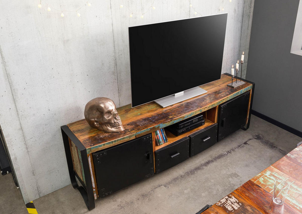 TV-BOARD Altholz 178x43x55 mehrfarbig lackiert INDUSTRIAL #105 - Multicolor, Holz (178/55/43cm) - Massivmoebel24