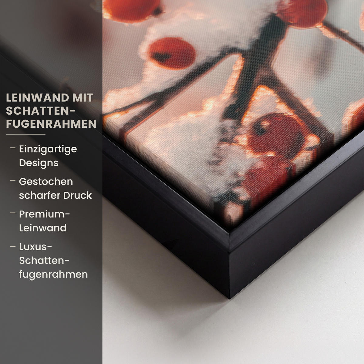 LEINWAND Bilder mit Rahmen - Vogel - Zweig - Winter - Tiere - Schnee - 50x50 - Bernsteinfarben, Textil (50/50cm) - MuchoWow