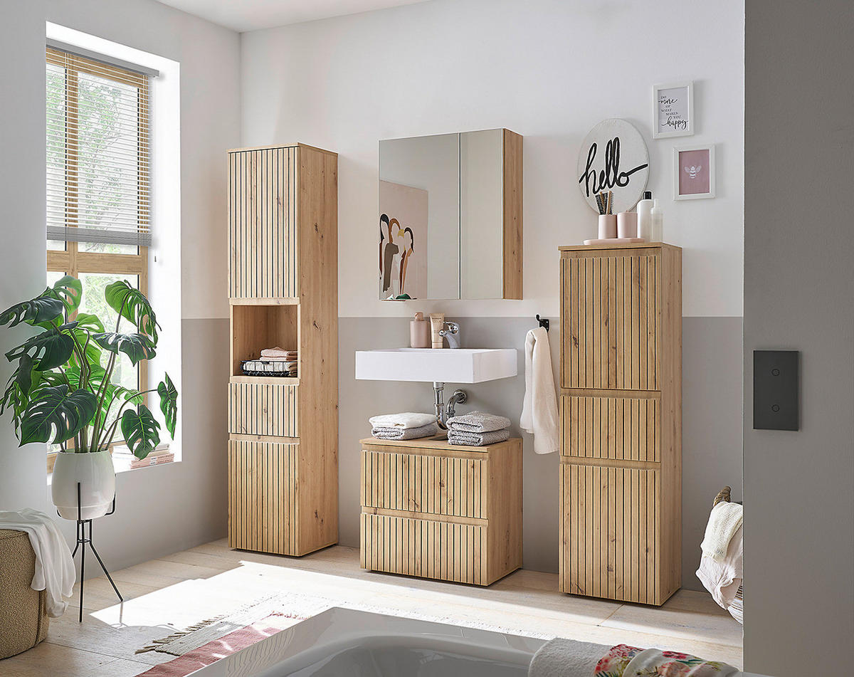 WASCHBECKENUNTERSCHRANK - Schwarz/Eiche Artisan, Holzwerkstoff/Kunststoff (60/57/36cm) - home24