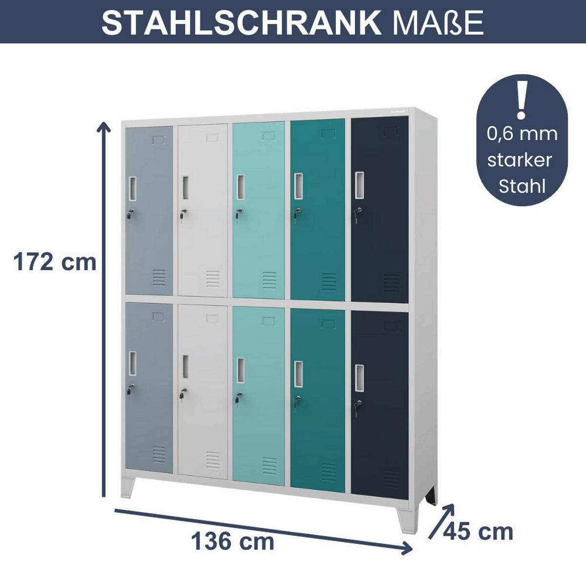 UMKLEIDESCHRANK Spind BARTEK 10 Abteile 172x136x45cm Mehrfarbig - Multicolor, Metall (136/172/45cm) - Jan Nowak